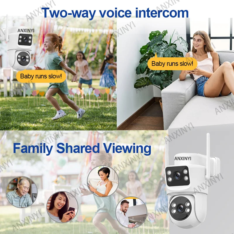 EseeCloud 8MP 4K 2.4G 5G WiFi6 Dual Lens Dual Screens Mini Wireless PTZ Security Camera 4G Sim Card Outdoor Solar Camera