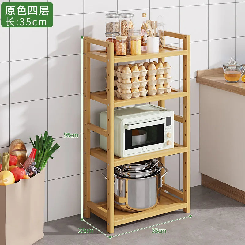 Kitchen Storage Ra Countertop Cabinet Multi-layer Partition elf Spice Microwave Pot Storage Organizer Bamboo Material