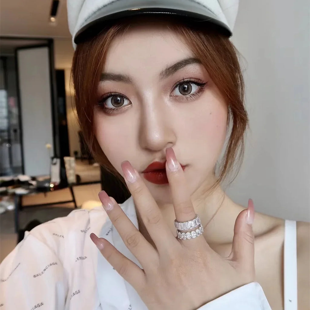 New Luxury Female White Crystal Stone Ring Rose Gold Silver Wedding 925 Silver Ring Female Cute Oval Zircon Engagement Jewelry