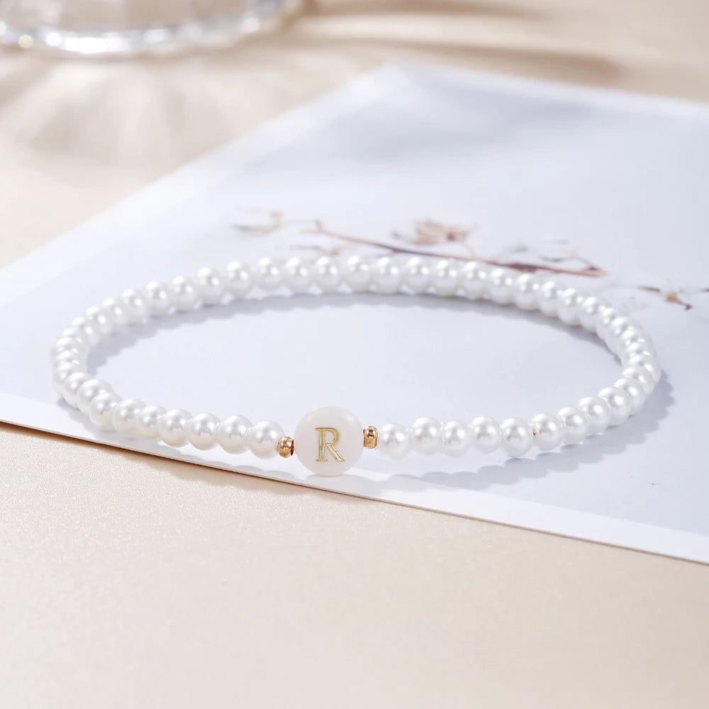 New Fashion 26 Letter Bracelet Women Temperament Handmade Simulated Pearl Bead Bracelet For Women Jewelry Gift