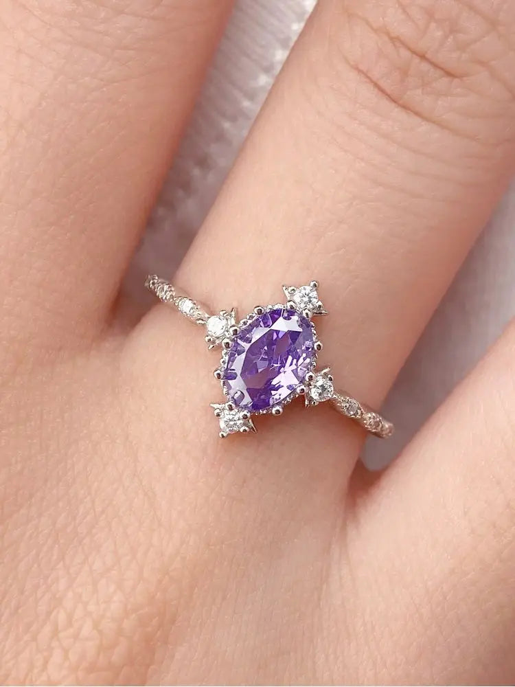 925 Sterling Silver Shining Little Crown Purple Zircon Ring For Women Engagement Wedding Luxury High Quality Fine Jewelry