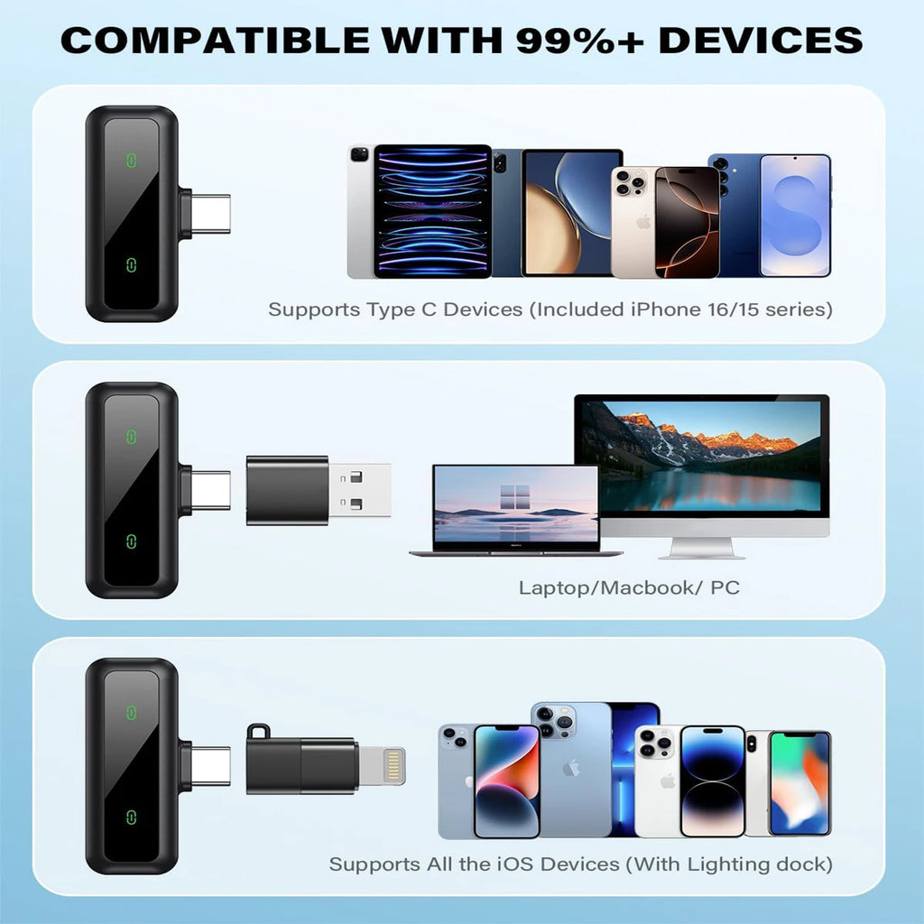 Wireless Lavalier Microphone For iPhone Android PC Audio Video Recording Noise Cancelling Clip-on Mics For Vlog Tiktok YouTube