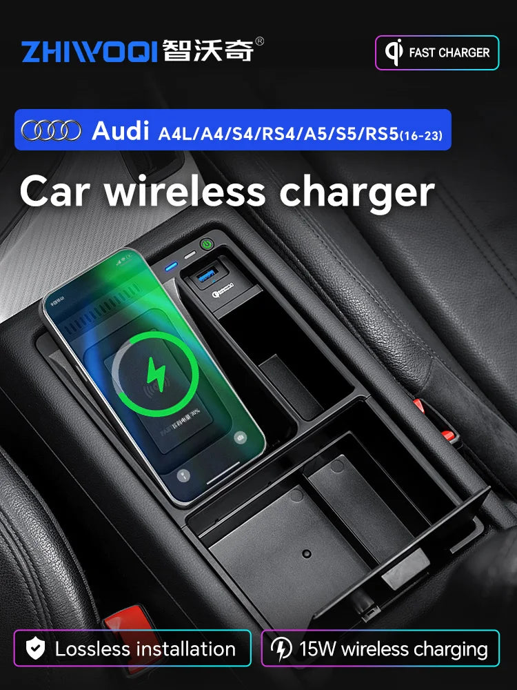 For Audi A4 A4L A5 S4 S5 B9 Car Wireless Charger Fast Charging Mobile Phone Charging Holder Accessories 2017-2022