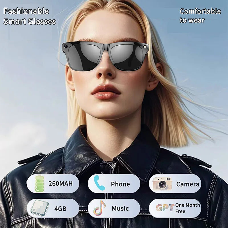 Smart Glasses,AI Translation Bluetooth Glasses with headphone,100+ Languages&Accents,Travel Meeting,Camera Glasses for Men Woman
