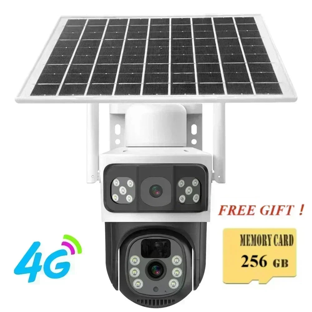 4K 8MP 4G Dual Lens Solar Camera Free 256G Memory Gift Dual Screens Tracking Outdoor WIFI Security CCTV Surveillance IP Camera