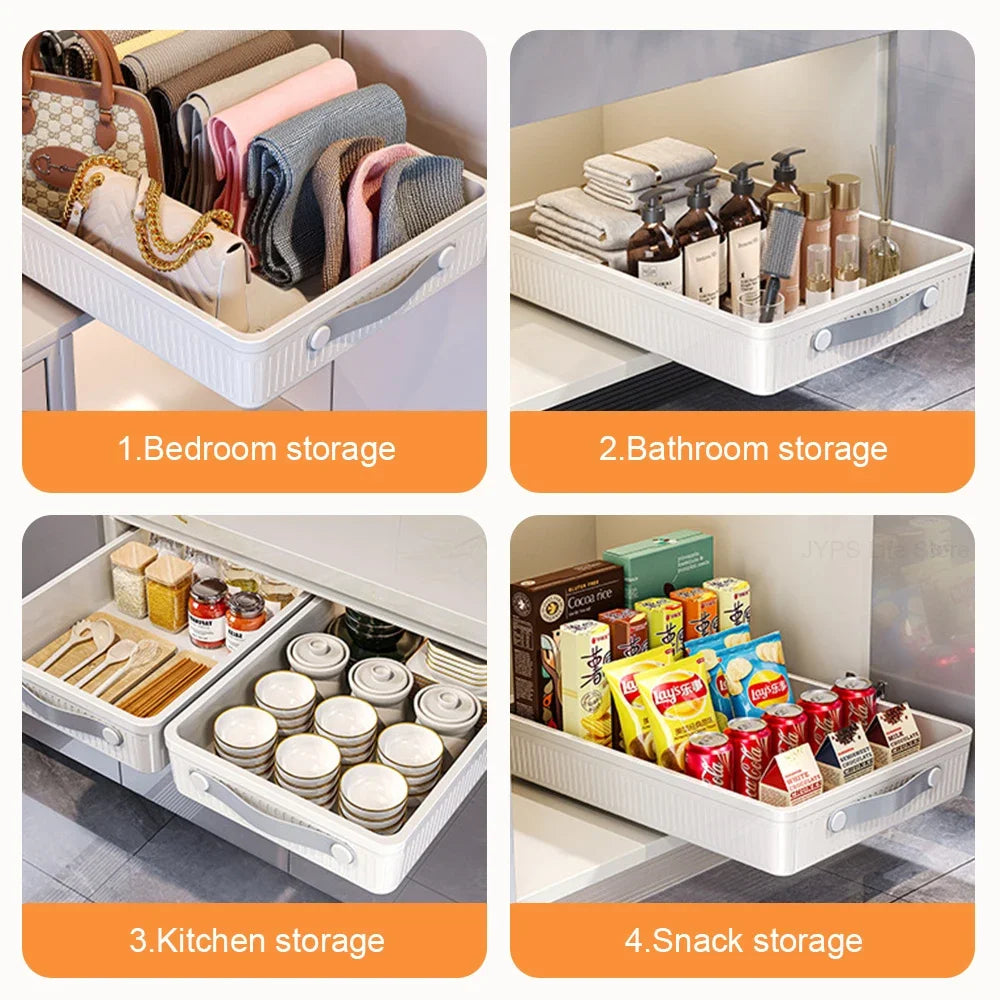 Kitchen Sliding Cabinet Shelf with Slide Rails Drawer Pull Out Storage Tray Spice Rack Bowl Dish Shelf Pantry Kitchen Organizer