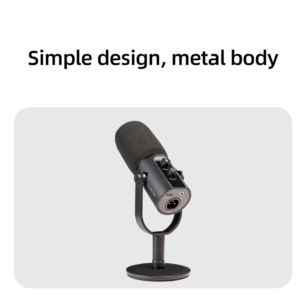 LINIM PD11 Dynamic USB/XLR Microphone with Gain Knob/Touch-mute/Headphone Jack,Recording Mic for PC Sound Card Streaming