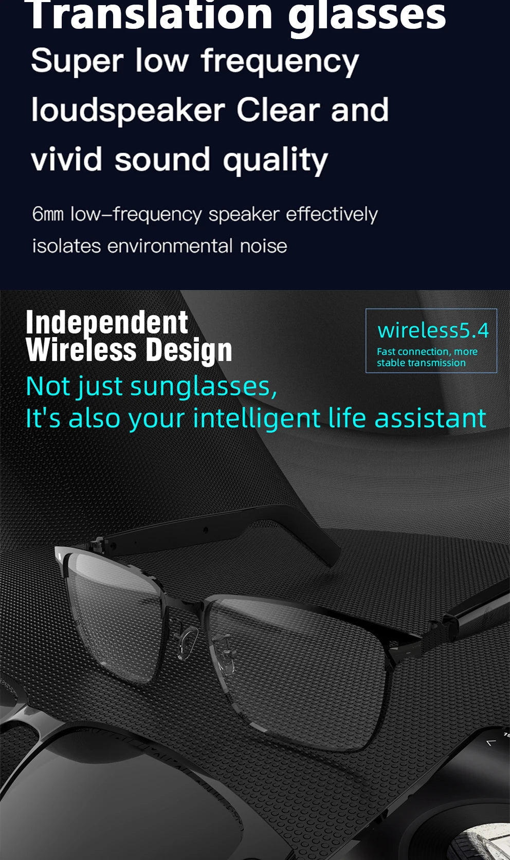 SG-20 Smart Glasses 144 Languages Online Translation Wireless Bluetooth Calling & Music Playback with Magnetic Lenses Included
