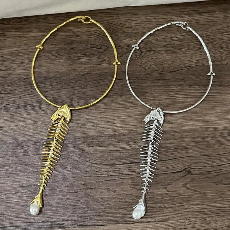 European and American Fashion Trends Versatile Niche Exaggerated Fish Bone Necklace