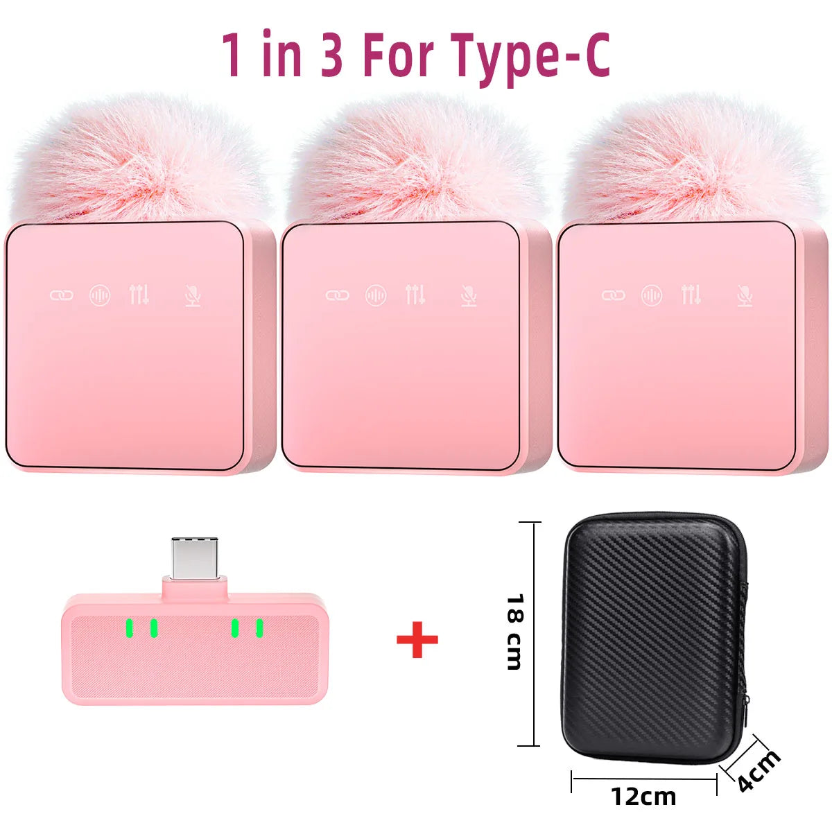 1 In 4 Pink Noise Canceling Lavalier Microphone With Windproof Cap Wireless Mute Function For Cell Phone Portable Audio Video