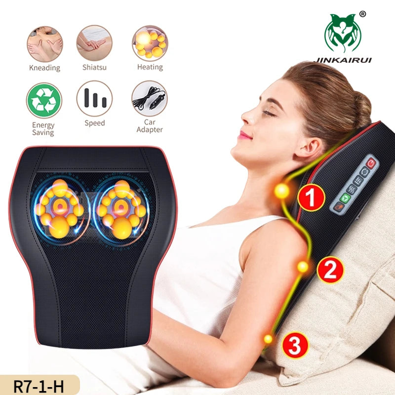 3 in 1 Newest Massage Pillow with Car Home Duel Use Easy Carry Neck Back Shoulder Waist Body Massager Gift Relief Pain EU Plugs
