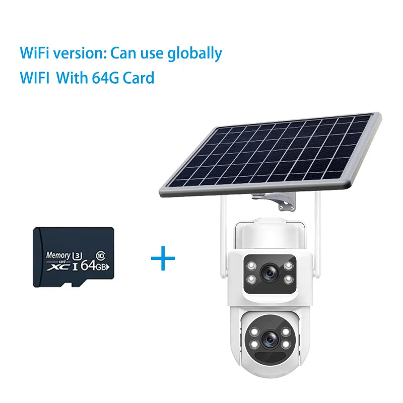 EseeCloud 8MP 4K 2.4G 5G WiFi6 Dual Lens Dual Screens Mini Wireless PTZ Security Camera 4G Sim Card Outdoor Solar Camera