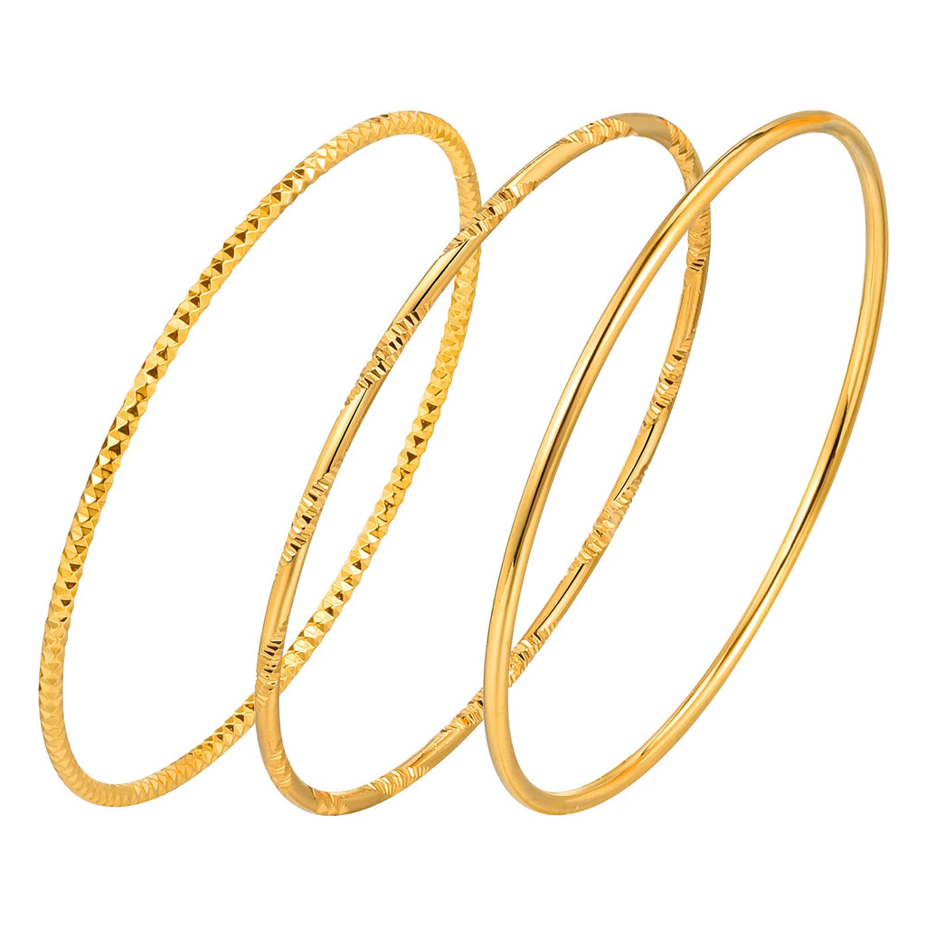 Women Bangle Bracelet Stainless Steel, 18k Gold Plated 2mm Stackable Glossy Thin Jewelry