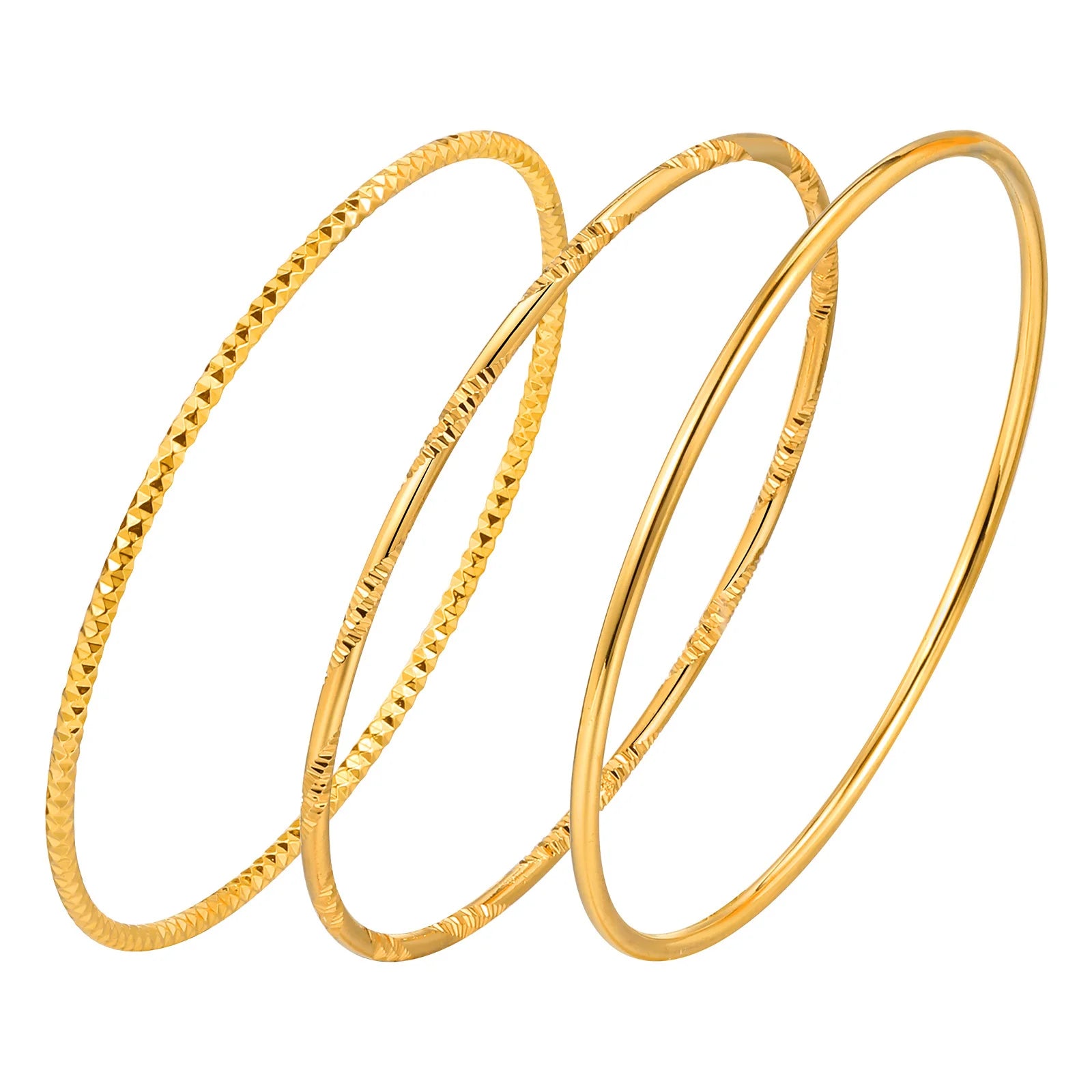 Women Bangle Bracelet Stainless Steel, 18k Gold Plated 2mm Stackable Glossy Thin Jewelry