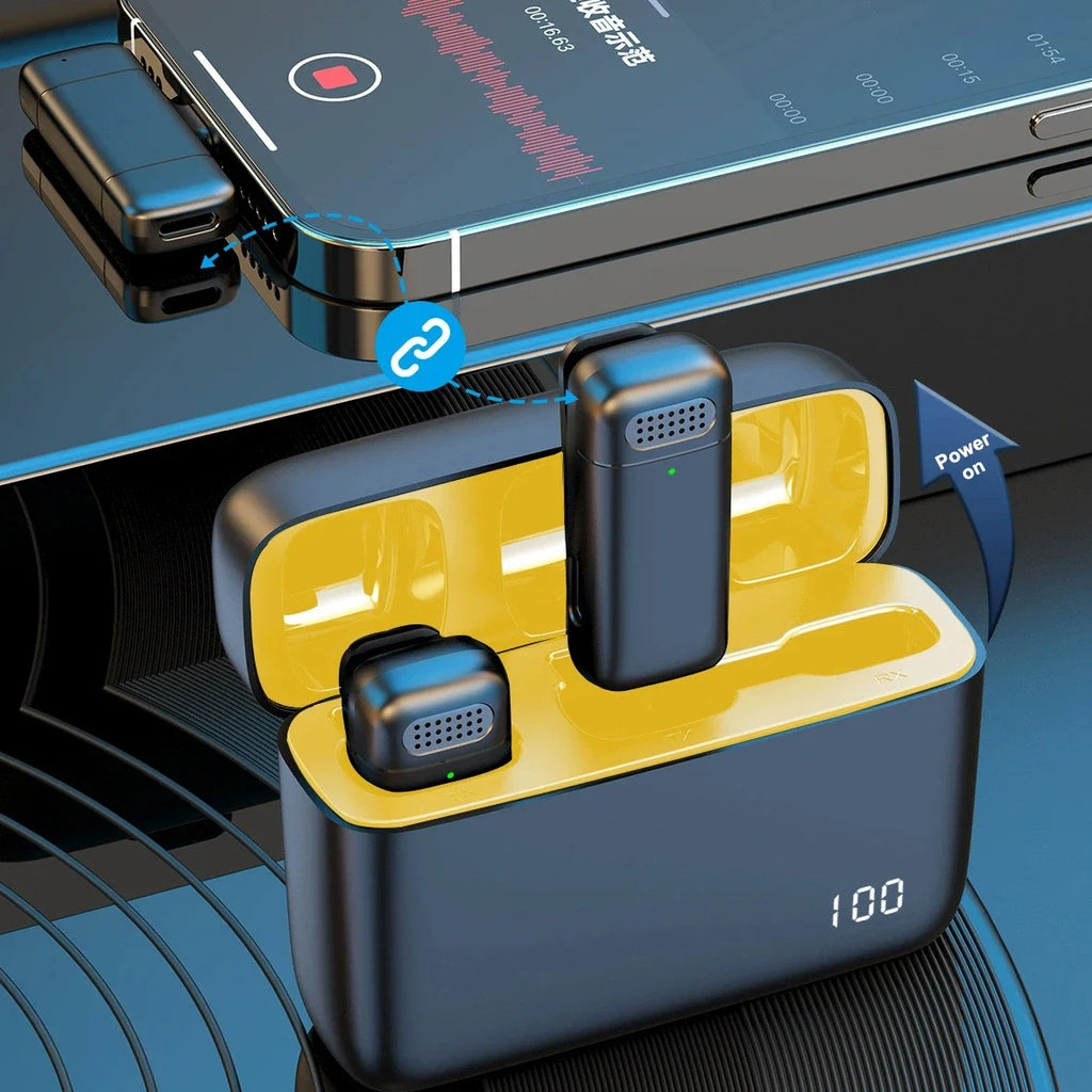 Wireless Lavalier Microphone Mini Portable Noise Reduction Video Recording Microphone for IPhone Android with Charging Box