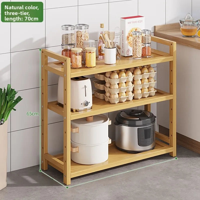 Kitchen Storage Ra Countertop Cabinet Multi-layer Partition elf Spice Microwave Pot Storage Organizer Bamboo Material