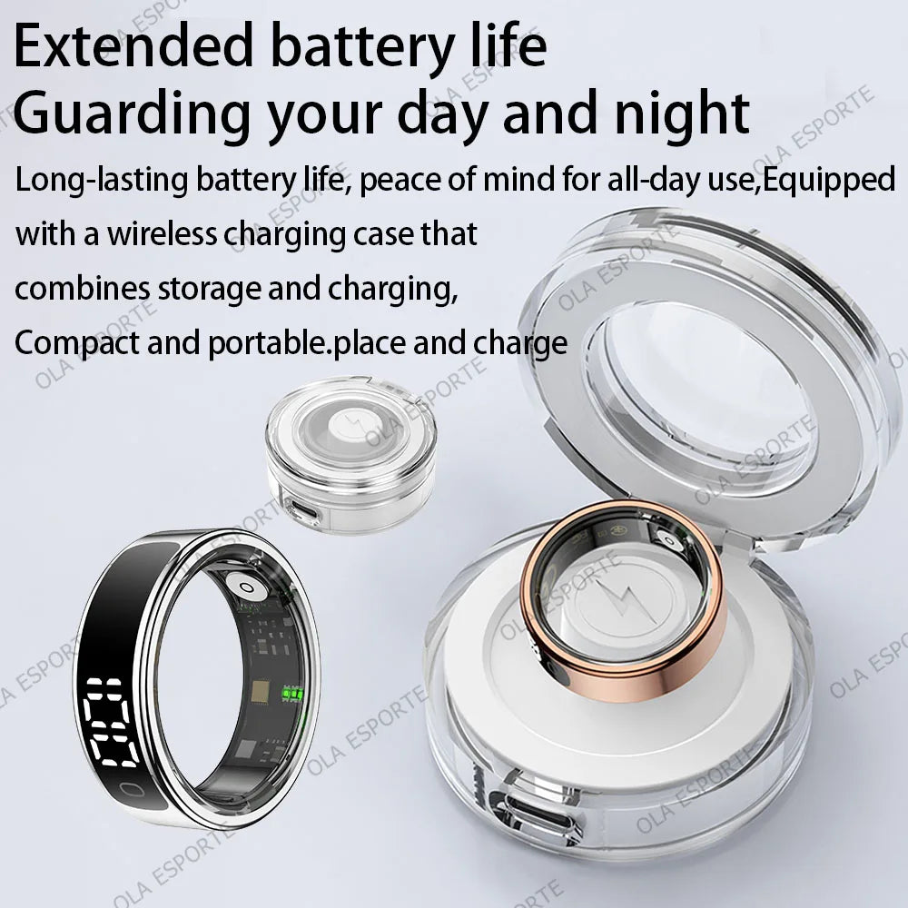 Smart Ring with Charging Case for Men Women, Display Screen, Health Monitor, 5ATM Waterproof,Multiple Sport Mode For Android IOS