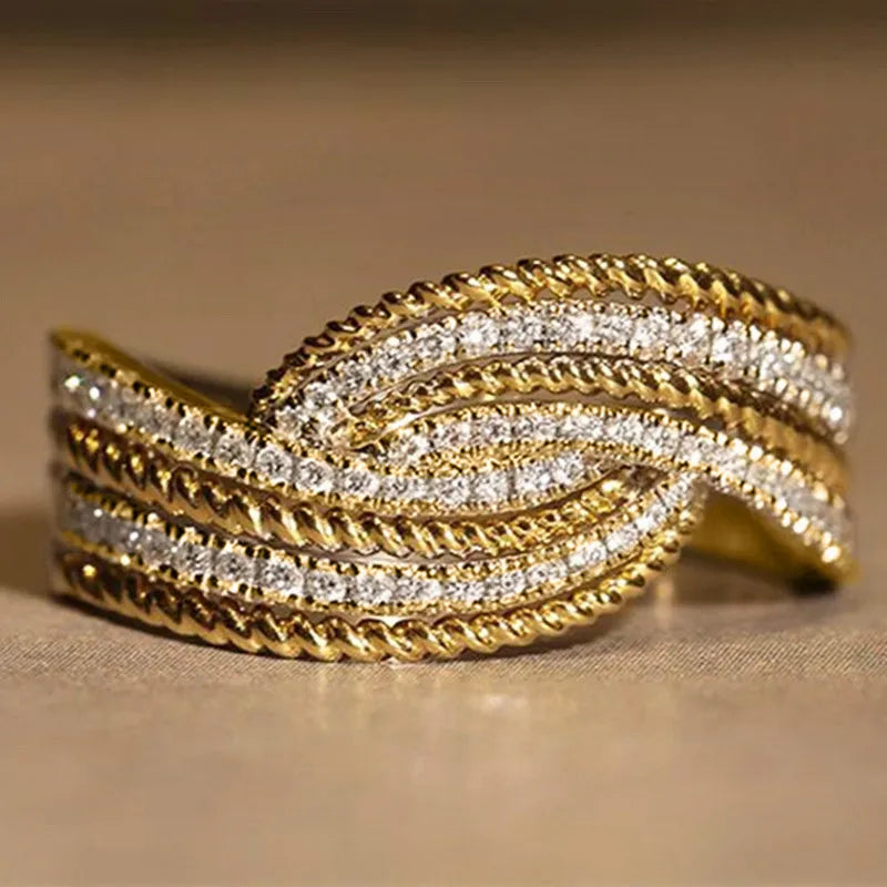 925 Sterling Silver Wedding Band Ring with Bright Zirconia Stylish Two Tone Style Finger Accessories for Engagement Party