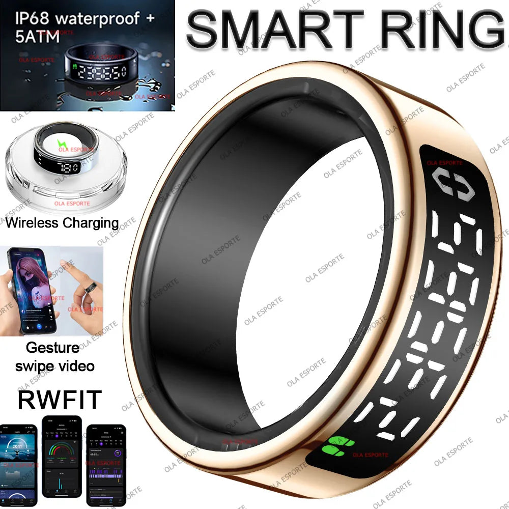 Smart Ring with Display Screen and Touch, Wireless Charging, Health Manager, Multiple Sport Mode, 5 ATM Waterproof For Men Women