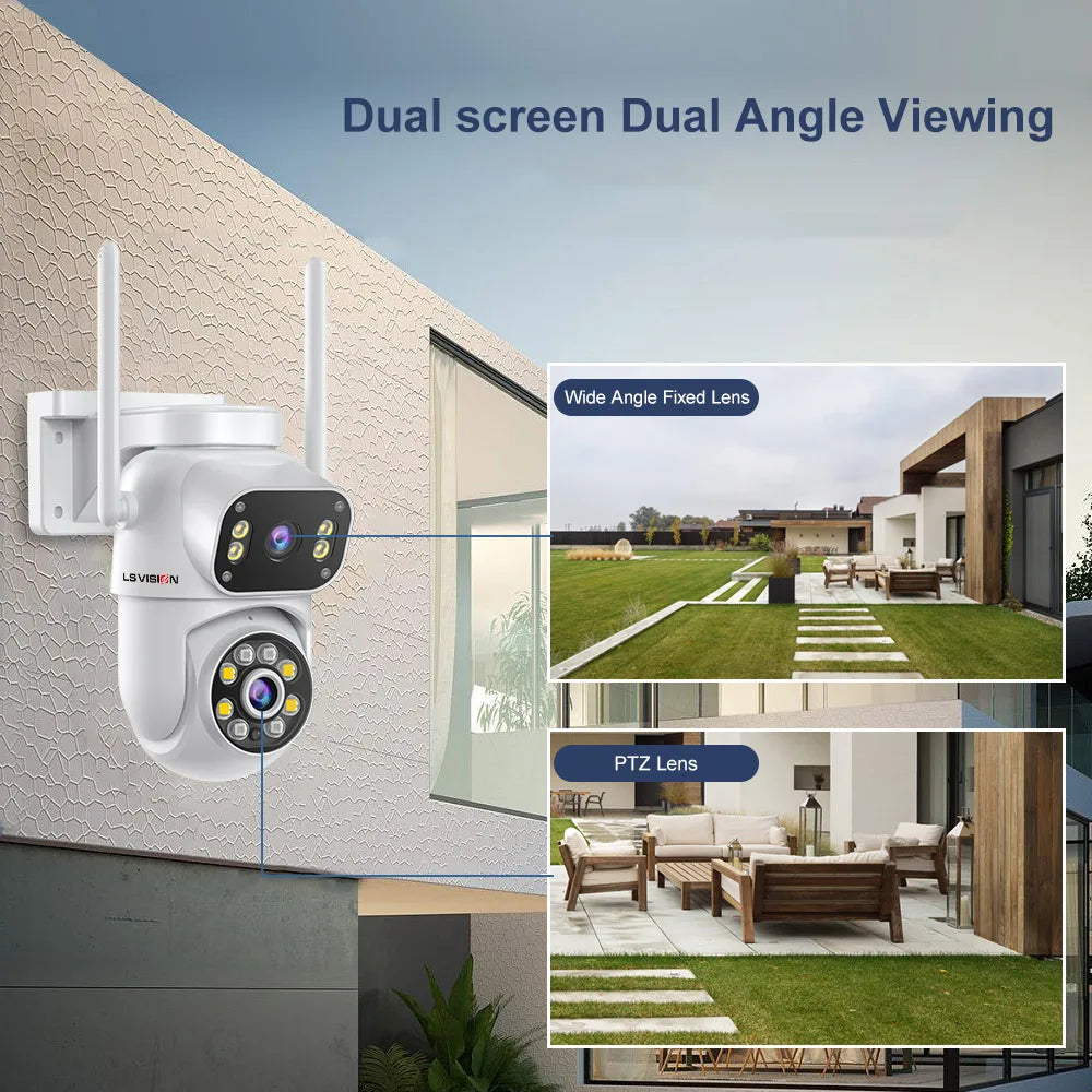 LS VISION 8MP Dual Screen Wifi Camera PTZ Color Night Vision Outdoor Security Protection CCTV IP Camera ICSee NVR P2P USB Cam