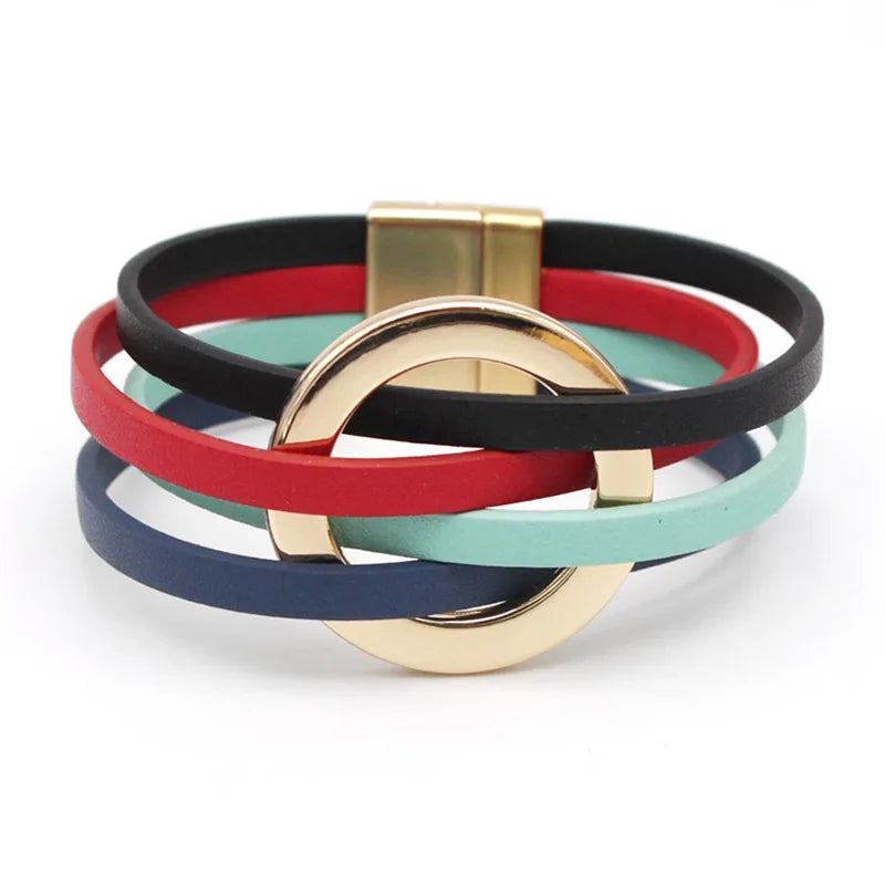 New Fashion Bracelets & Bangles Elegant Multilayer Wide Wrap Bracelet Female Jewelry Gift Leather Bracelets For Women