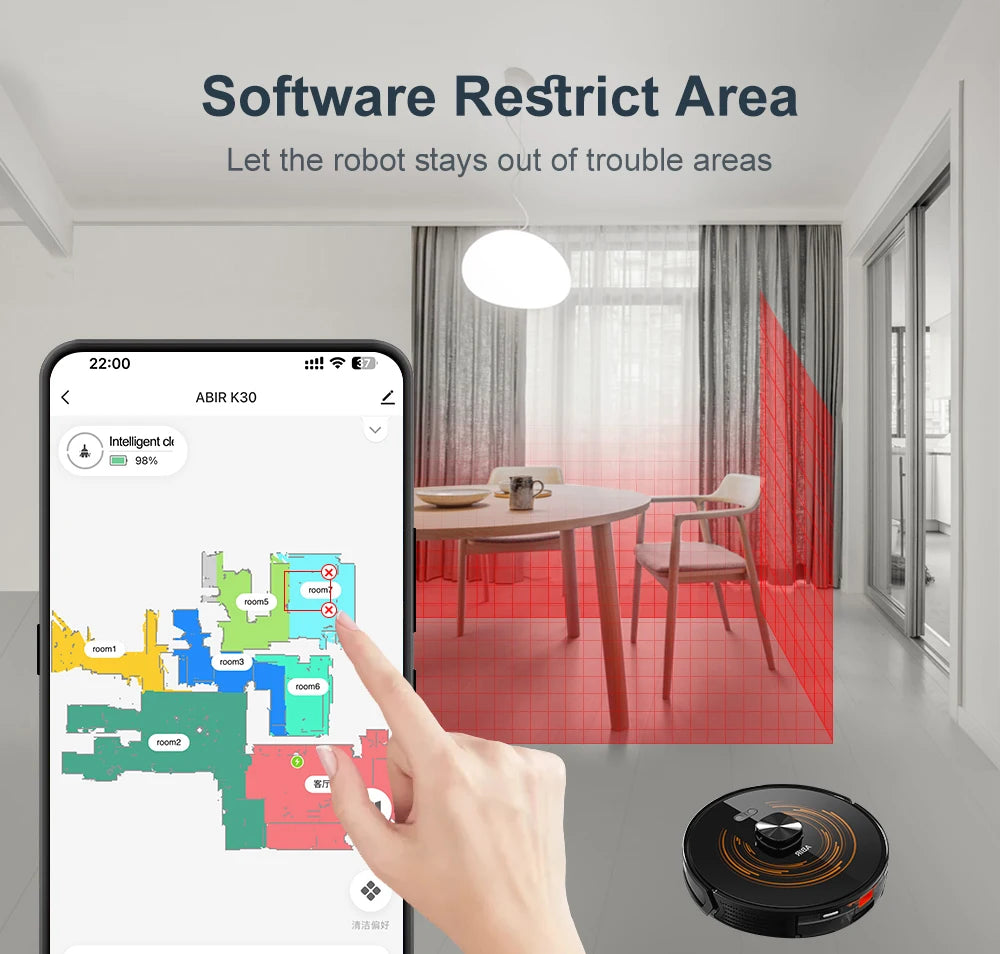 ABIR K30 Robot Vacuum Cleaner, Auto-Empty Station, Laser Lidar, 6500PA Suction,Multi-Floor Maping, Smart Home Wet Dry Appliance