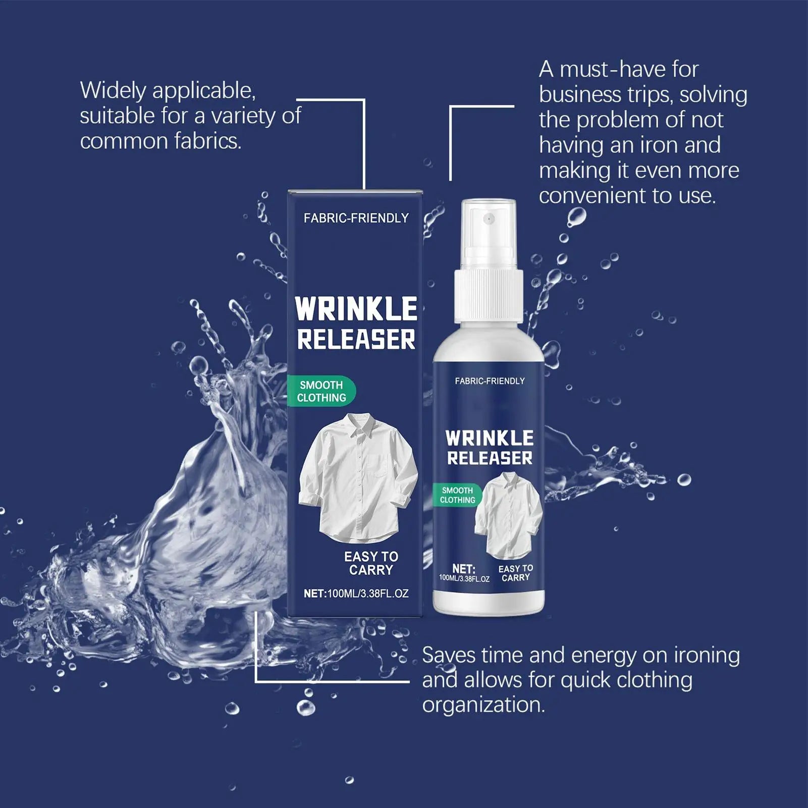 Ironing Spray For Clothes 100ml Anti Static Wrinkle Remover Easy Iron Aid Travel Size Bottle Dorm Room Home Vacation Fabric Care