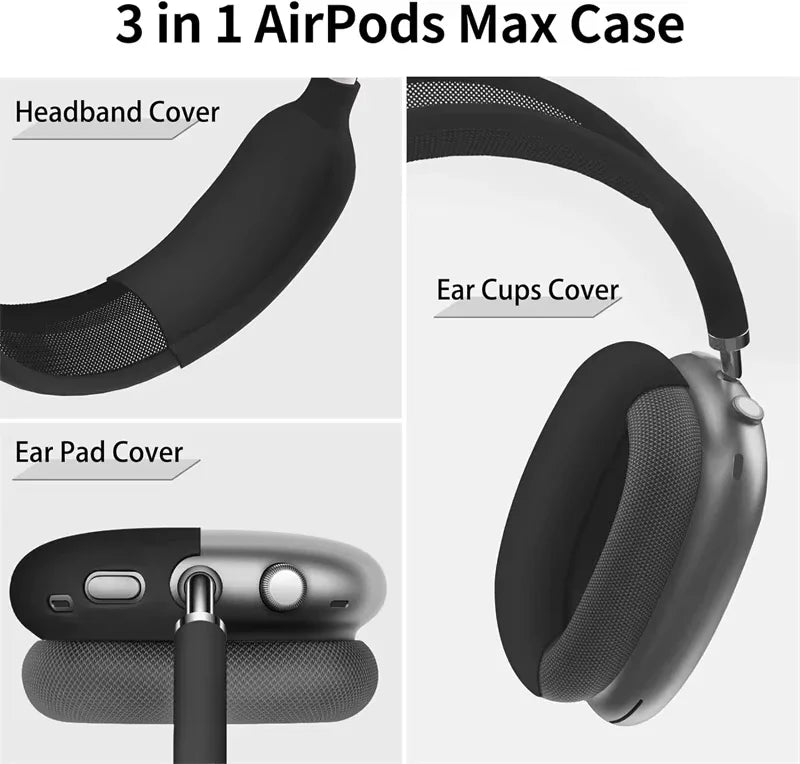 3 in 1 Soft Silicone Case for Airpods Max Cases Skin Protector Wireless Headphones Covers Shockproof Earphone Covers Accessories