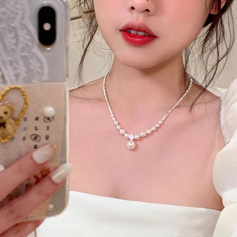 Fashion Advanced Sense Pearls Necklace For Women Girls Simple Pearl Pendant Clavicle Chain Party Jewelry Accessories Gifts