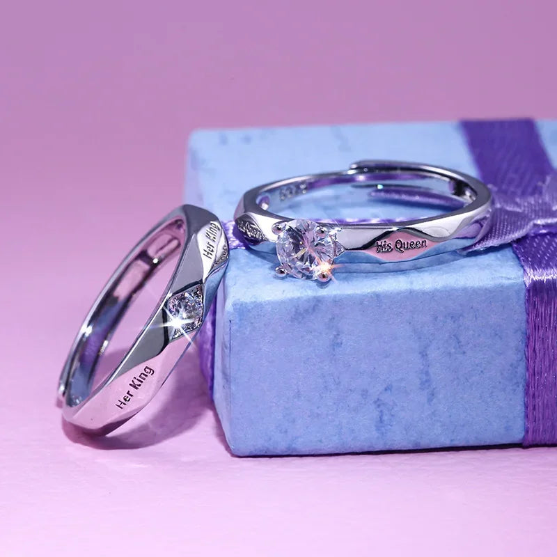 Luxury Trendy Couple Pledge Love Token Ring with Letter His Queen&Her King Engraved Wedding Ring for Women&Men Finger Rings