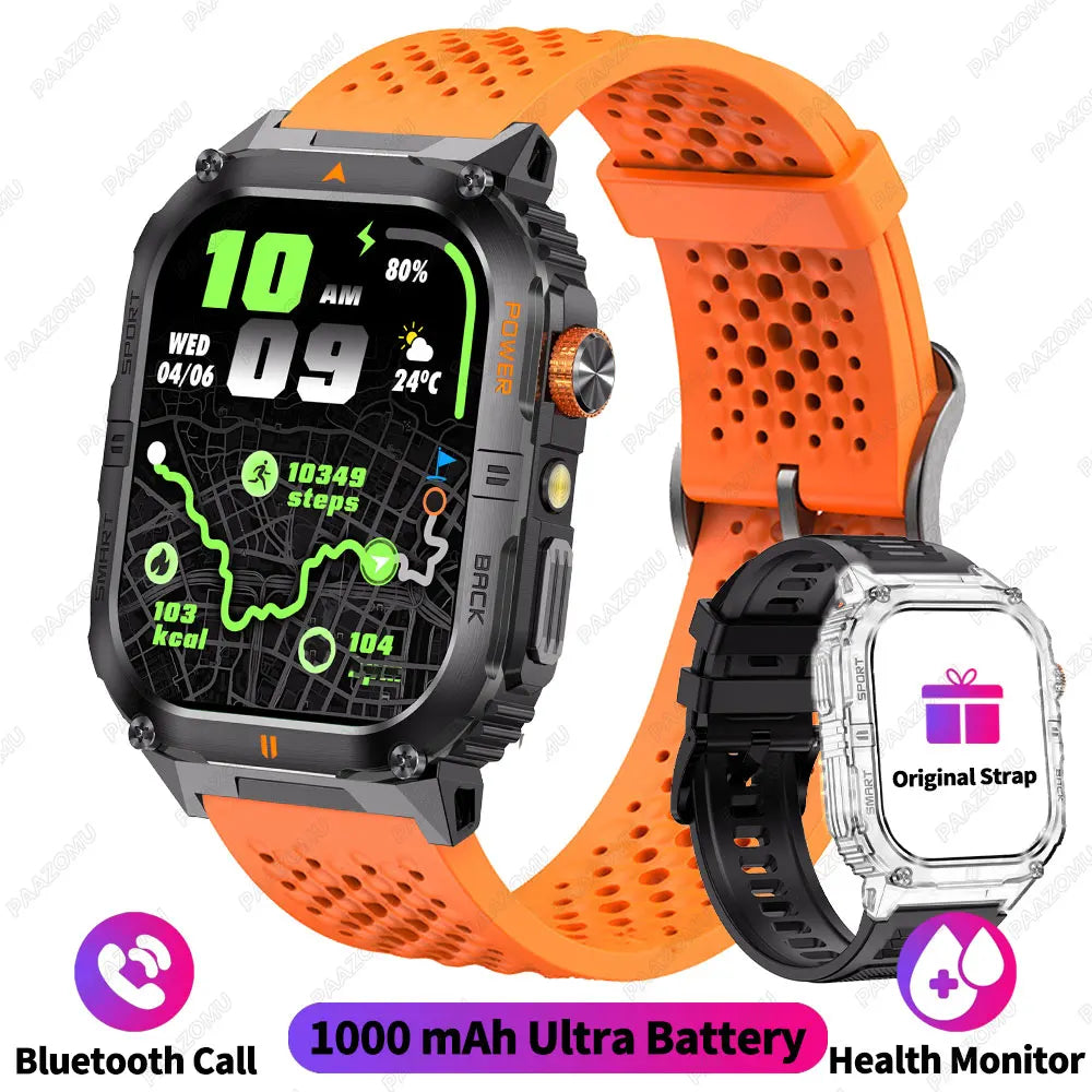 Outdoor Smart Watch for Men 1200mAh Battery LED Flashlight BT Calls Heart Rate 100+ Sports Modes Fitness Tracker for Android/iOS
