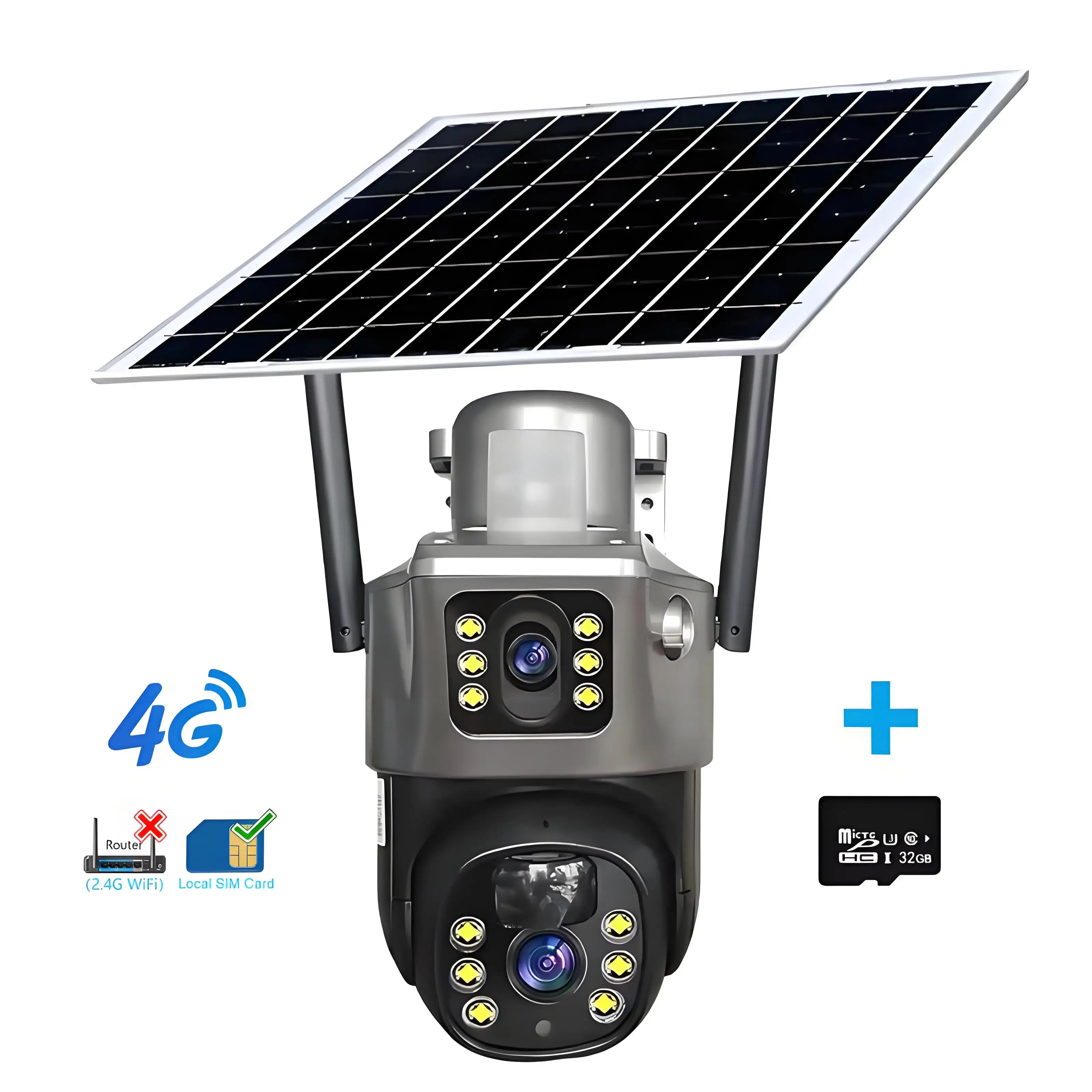 V380 Solar Camera 4K 4G Sim 8MP Dual Lens Wireless WiFi Monitoring Camera PIR Mobile Detection Outdoor Safety Waterproof Camera