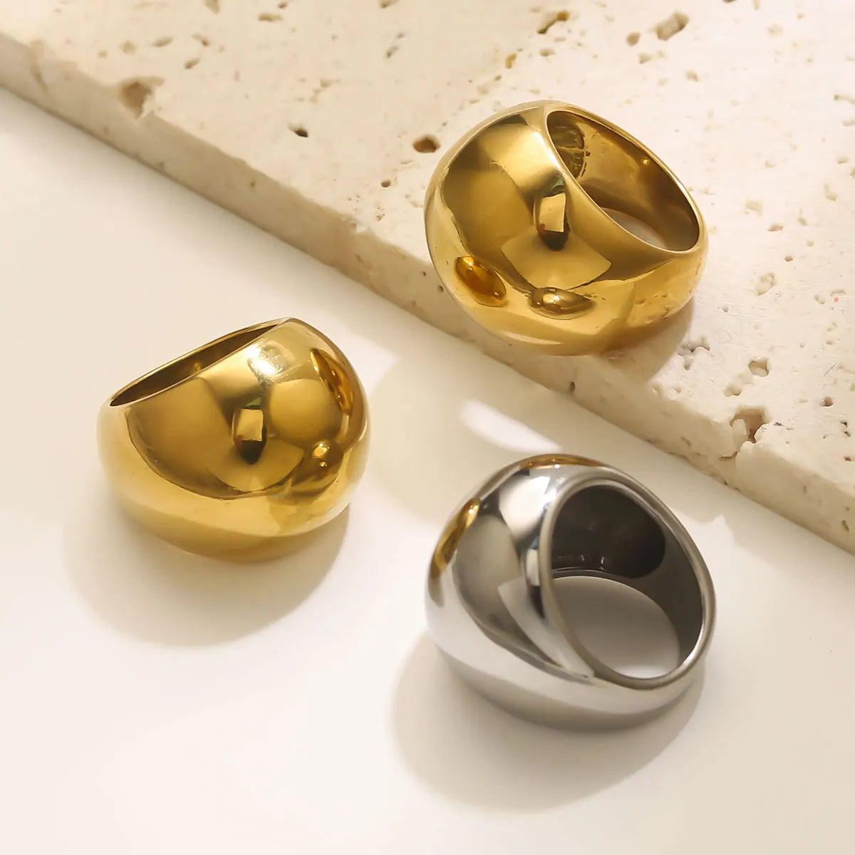 Vintage Stainless Steel Punk Style Chunky Large Rings for Women Men Fashion Glossy Gold Plated 18k No Fading Jewelry Party Gifts