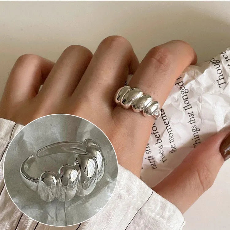 PANJBJ 925 Sterling Silver Geometry Crystal Ring For Women Ellipse Exaggerated Punk Water Drop Open Jewelry Gift Dropshipping