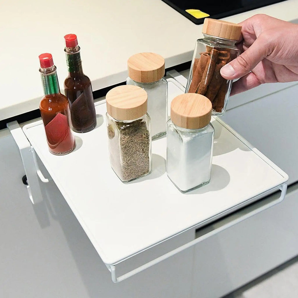 Kitchen Cabinet Door Organizer Accessories Multifunction Foldable White Rack Countertop Shelf for Balcony Pantry Home Bathroom