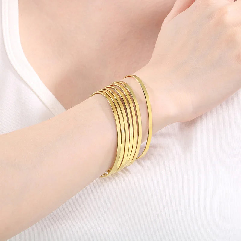Simple Fashion 5mm 7pcs Flat Surface Stainless Steel Bangle For Women Wedding Party Bracelet Famale Trendy Jewelry Gifts