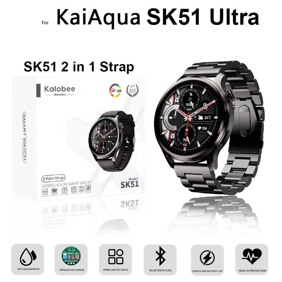 New Smart Watch SK51 Smart Watch 1.53 Inch HD AMOLED Screen NFC GPS TrackerBluetooth Call Health Monitoring Watch Men Women