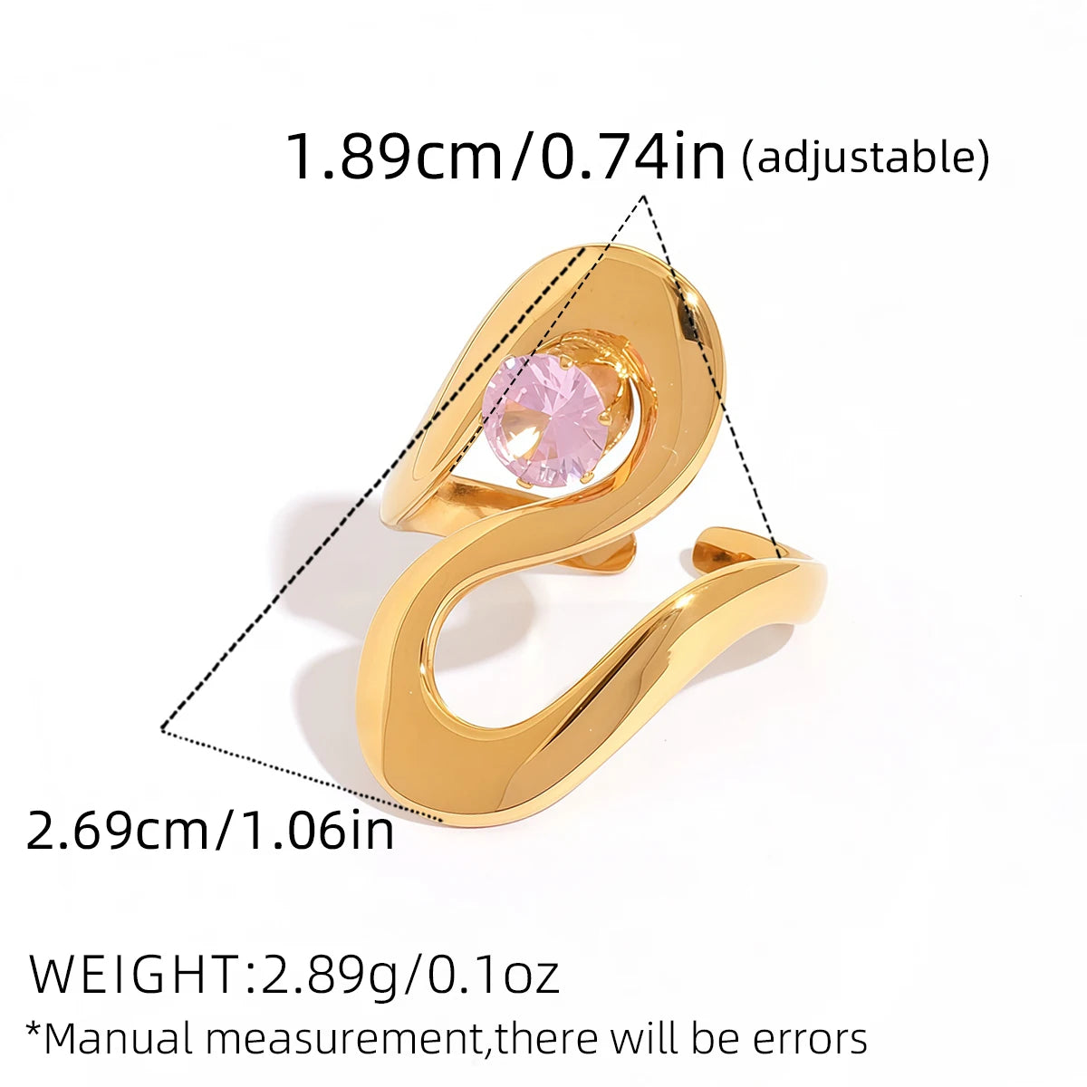 Unique 316L Stainless Steel Zircon Rings Suitable For Women's Exaggerated Waterproof Jewelry 18K Gold Plated Rings Gift For Her