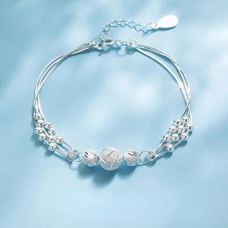 925 Sterling Silver Bracelets Woman Dreamcatcher Tassel Feather Round Bead Adjustable Charm Bracelet for Women Party Jewelry