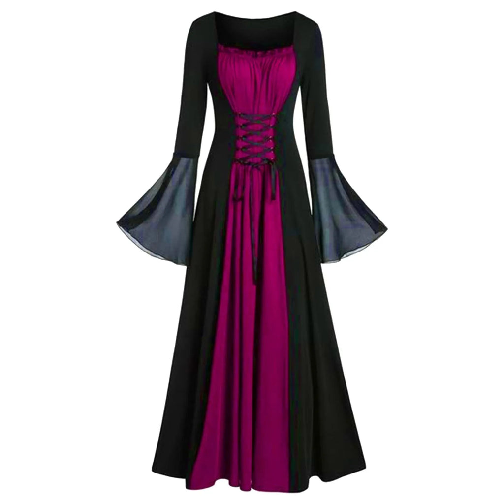 Halloween Medieval Dresses For Women Costumes Trumpet Sleeves Gothic Retro Gown Strap High Waist Cosplay Dress Dress Up Party