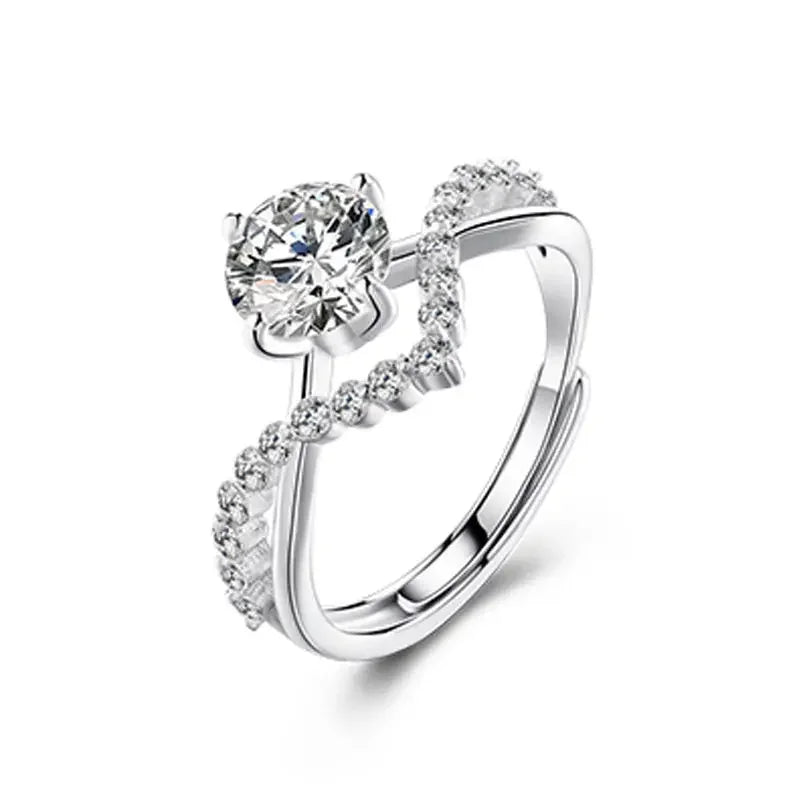 1/2pcs Silver Color Shiny Zircon Matching Couple Rings Luxury Delicate Wedding Rings Set for Women Men Charm Jewelry Accessories