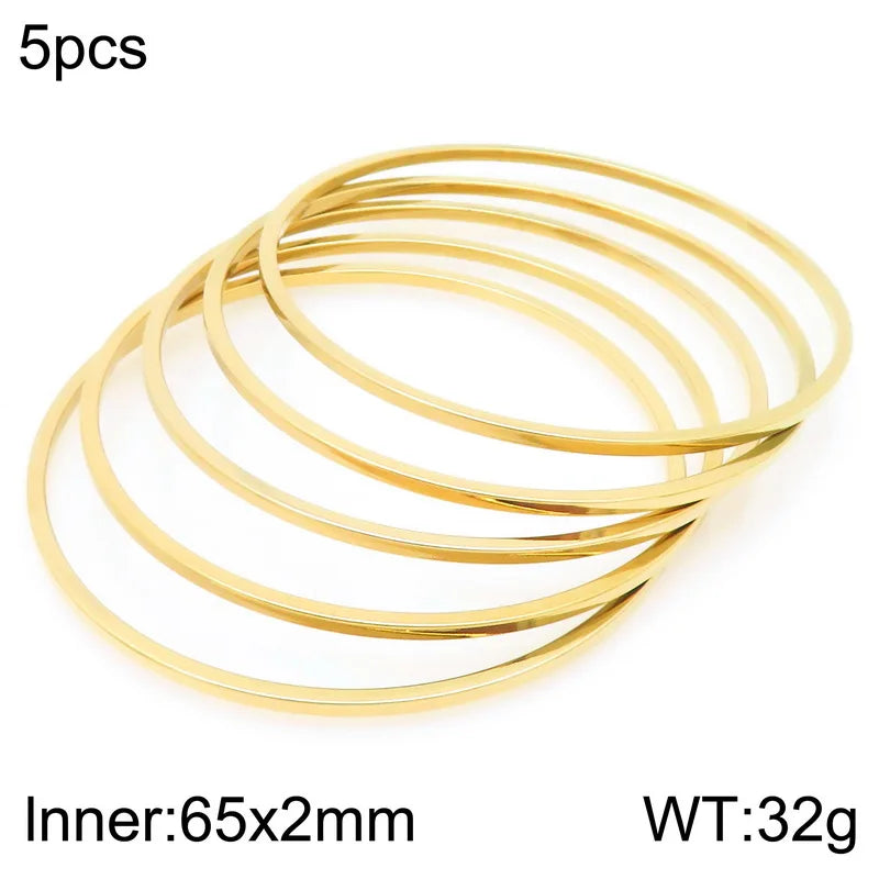 New 2mm Stainless Steel Bangles For Women Indian Multiple Layer Round Women Bracelet Gold Color Wedding Engagement Jewelry Gifts
