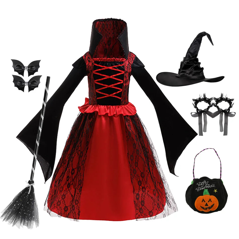 Halloween children Costumes Girls Princess Dresses Ghost Clothes Horror Vampire Cloak Performance Costumes Carnival Outfit