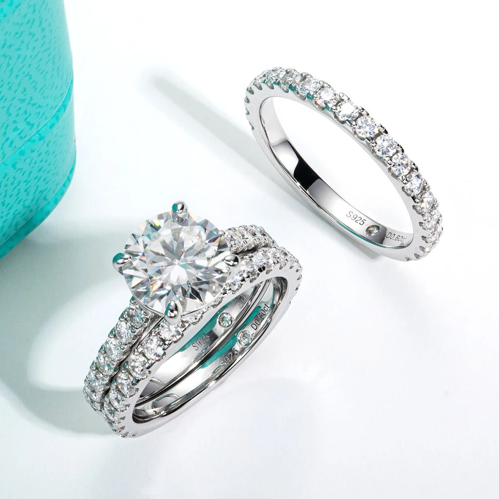 AnuJewel 3ct Main Stone(Total 4.15ct) D Color Moissanite Ring Set Bridal Sets Wedding Band Silver Rings With GRA Wholesale