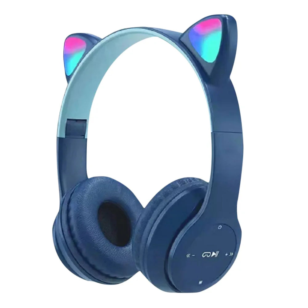 Flash Light Cute Cat Ears Wireless Headphone with Mic Control LED Kid Girl Stereo Music Helmet Phone Bluetooth Headset Gift
