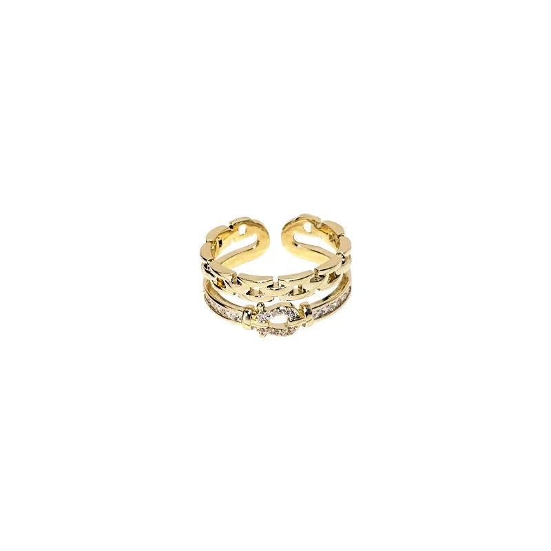 14K gold plated 2023 Korean new fashion jewelry double-layer zircon cross ring elegant women's opening daily work accessories