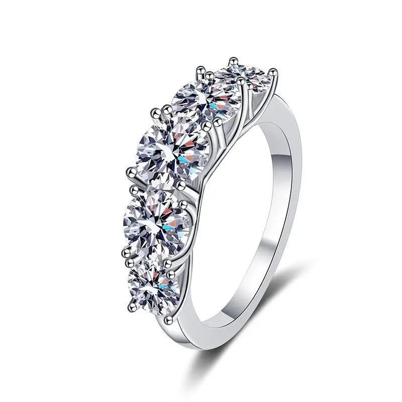 JOIAS HOME 18k Plated 3.6CT All moissanite Rings for Women 5 Stones Sparkling Diamond Wedding Band S925 Sterling Silver Jewelry