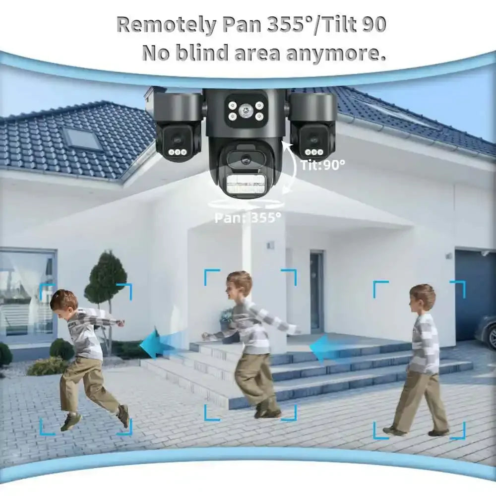 ICsee 6K HD Triple Lens PTZ Outdoor Security Camera 12MP Auto Tracking WiFi CCTV Camera with 3 Screens Night Vision Waterproof