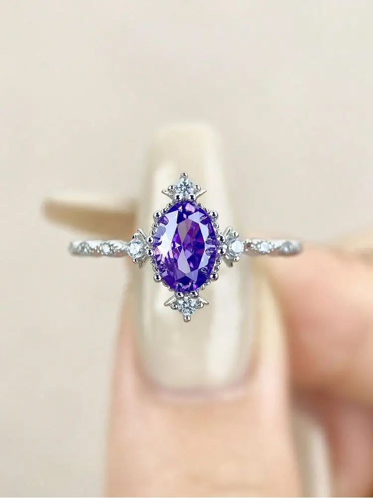 925 Sterling Silver Shining Little Crown Purple Zircon Ring For Women Engagement Wedding Luxury High Quality Fine Jewelry