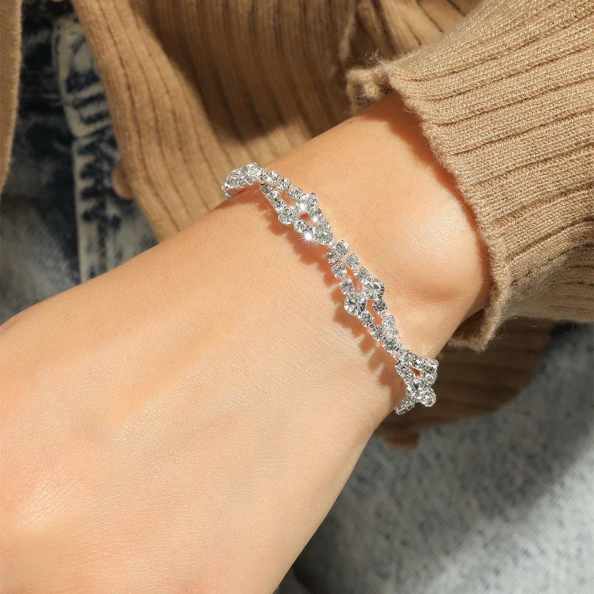 Wedding Bridal Jewelry 1-10 Row Cuff CZ Rhinestone Crystal Stretch Strand Bracelet Bangle Dropshipping